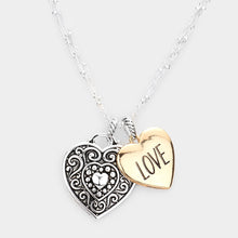 Load image into Gallery viewer, Two Tone LOVE Antique Metal Heart Pendant Necklace
