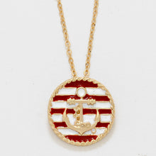 Load image into Gallery viewer, White Striped Lacquered Enamel Anchor Pendant Necklace
