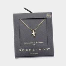 Load image into Gallery viewer, 14K Gold Dipped CZ Stone Paved Mini Cross Pendant Necklace
