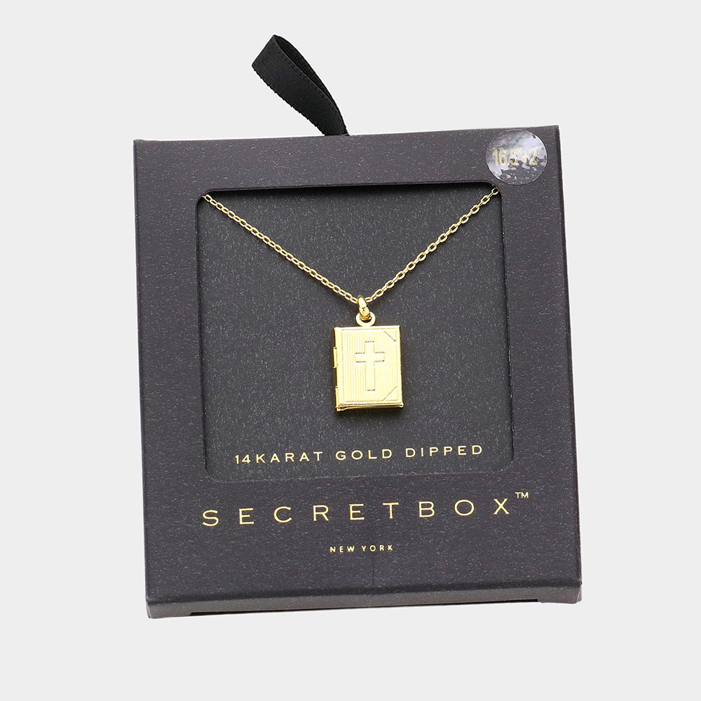 Secret Box 14K Gold Dipped Bible Locket Pendant Necklace