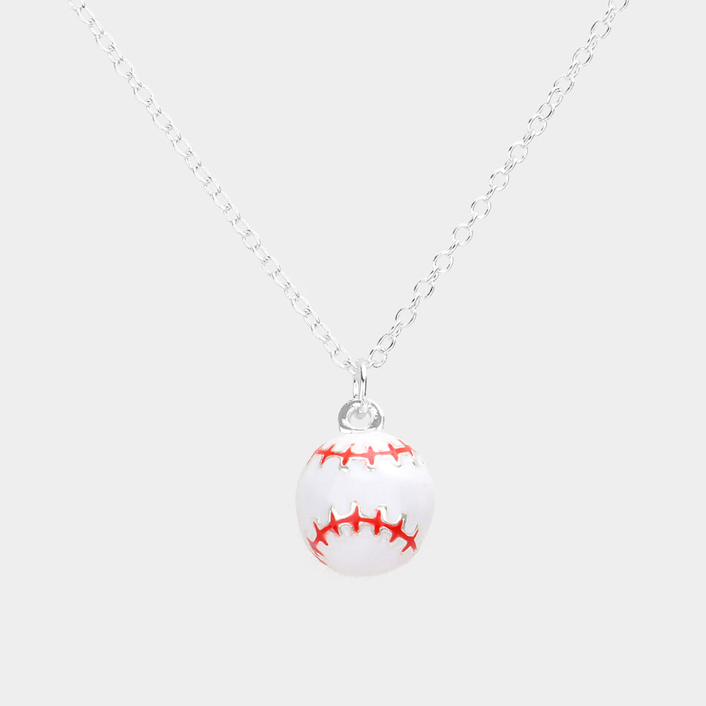 White 3D Baseball Pendant Necklace