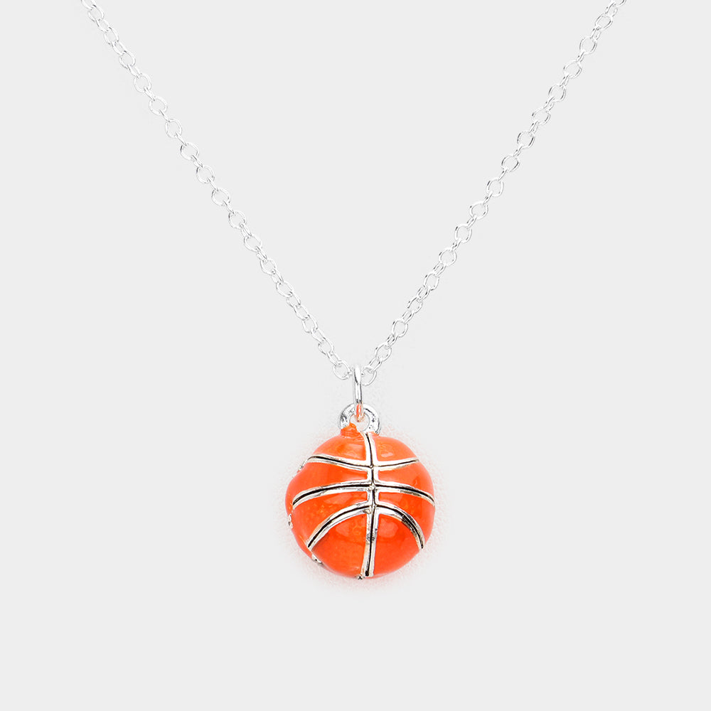 Orange 3D Basketball Pendant Necklace
