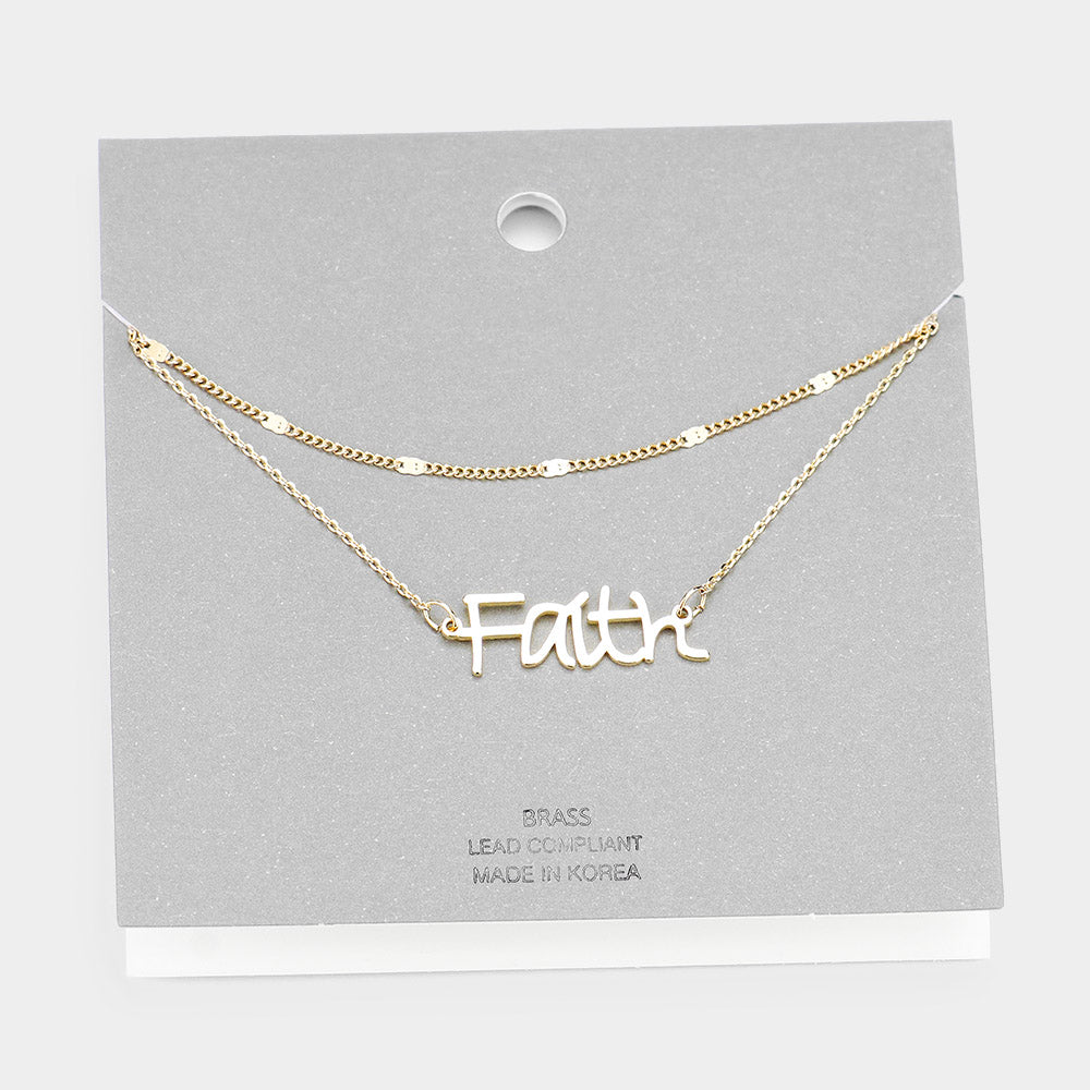 Gold Brass Metal Faith Layered Necklace