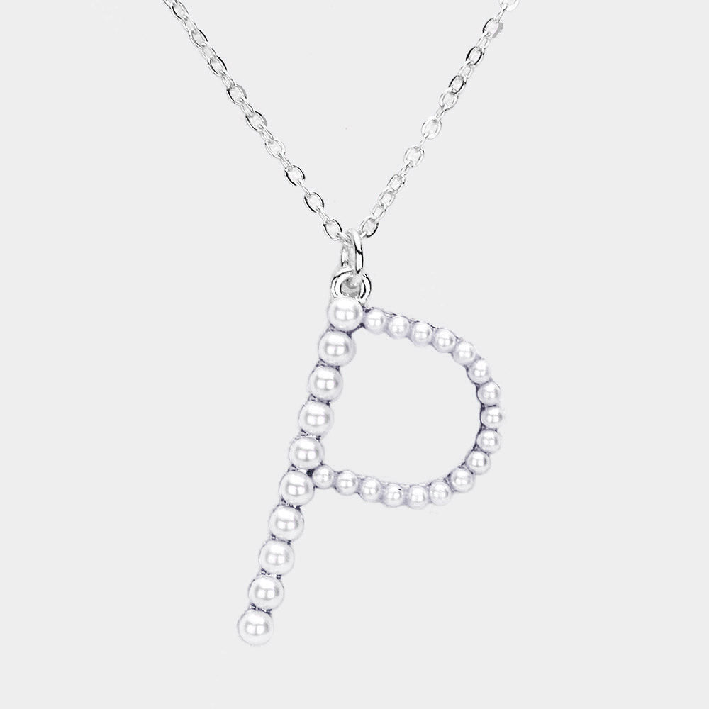 White Pearl Statement Monogram Pendant Necklace