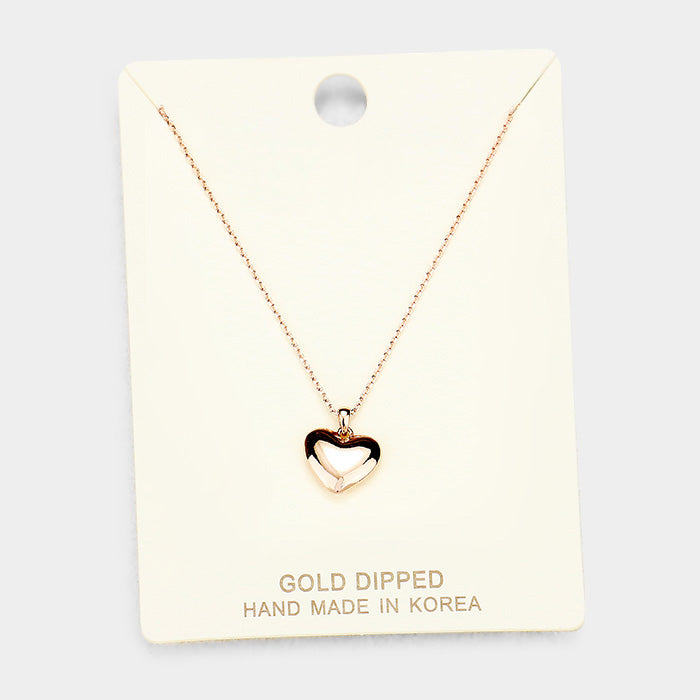 Rose Gold Gold Dipped Metal Heart Pendant Necklace