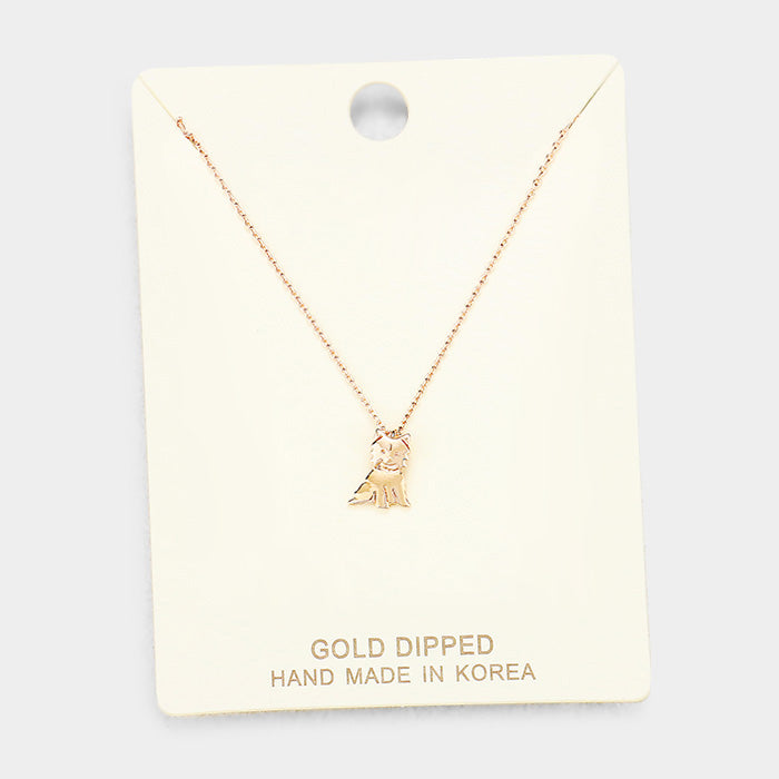 Rose Gold Gold Dipped Metal Puppy Pendant Necklace