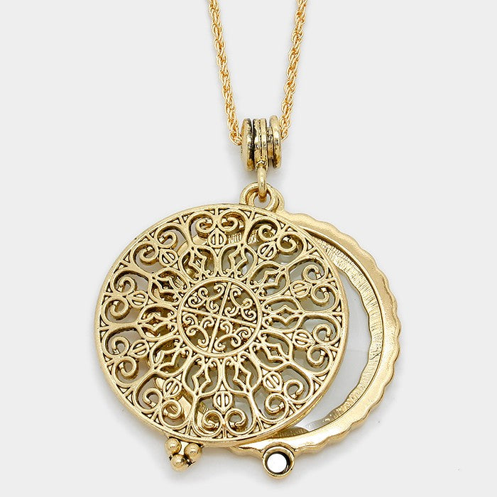Gold Filigree Magnifying Glass Pendant Necklace