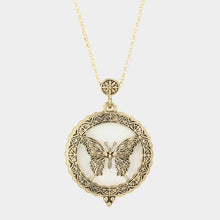 Load image into Gallery viewer, Gold Magnifying glass locket butterfly pendant long necklace
