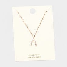 Load image into Gallery viewer, Rose Gold Cubic Zirconia Wishbone Pendant Necklace
