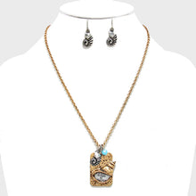 Load image into Gallery viewer, Turquoise Hammered Metal Shell Charm Pendant Necklace
