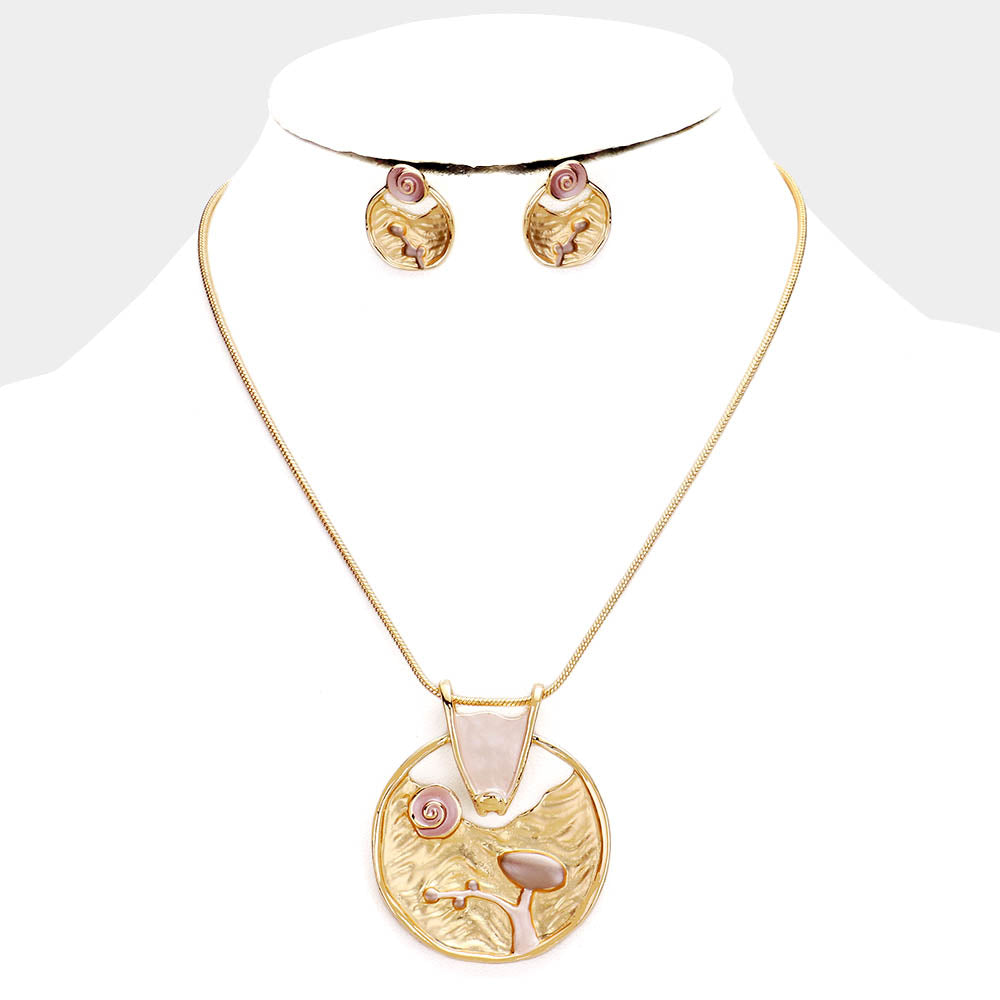 Gold Crystal Abstract Design Pendant Necklace
