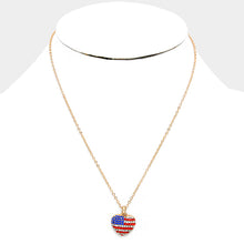 Load image into Gallery viewer, Gold Crystal pave American flag heart pendant necklace
