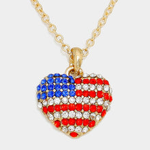 Load image into Gallery viewer, Gold Crystal pave American flag heart pendant necklace
