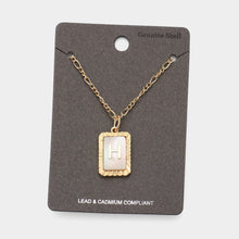 Load image into Gallery viewer, Letter H Monogram Genuine Shell Rectangle Pendant Necklace
