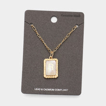 Load image into Gallery viewer, Gold -R- Monogram Genuine Shell Rectangle Pendant Necklace
