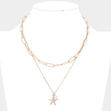 Load image into Gallery viewer, White Starfish Freshwater Pearl Pendant Double Layered Necklace
