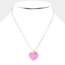 Load image into Gallery viewer, Pink Enamel Heart Lock Metal Key Pendant Necklace
