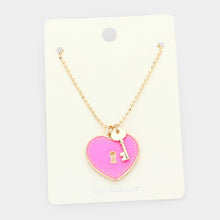 Load image into Gallery viewer, Pink Enamel Heart Lock Metal Key Pendant Necklace
