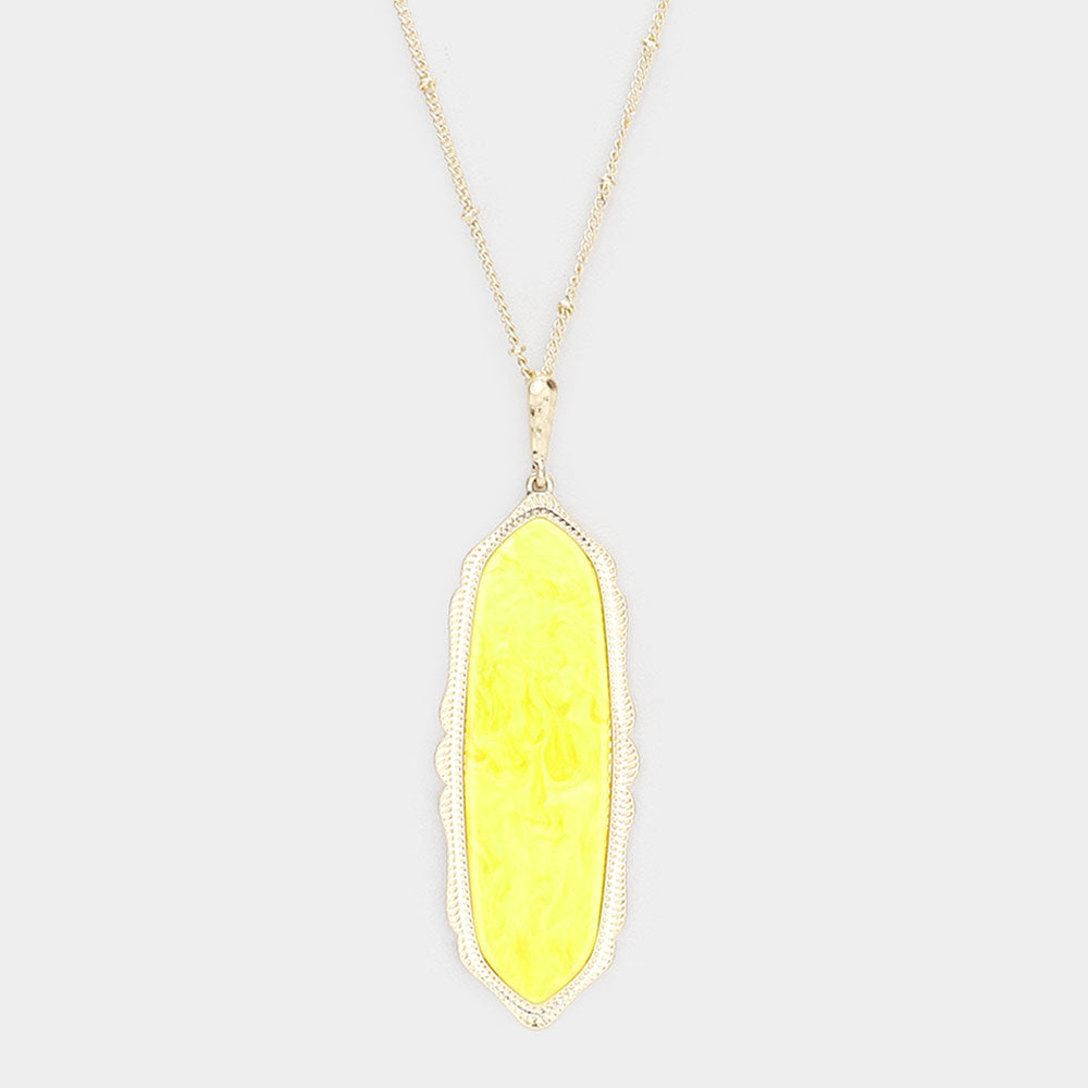 Yellow Hexagonal Celluloid Acetate Pendant Long Necklace