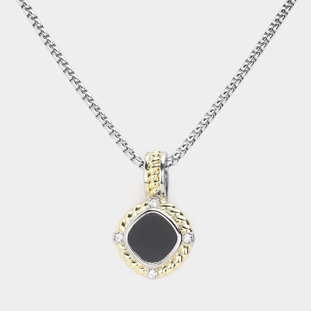 Black 14K Gold Plated Two Tone Onyx Pendant Necklace