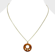 Load image into Gallery viewer, Gold Wood Disc Cut out Pendant Necklace
