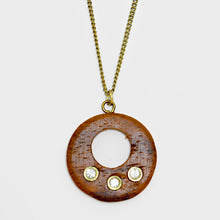 Load image into Gallery viewer, Gold Wood Disc Cut out Pendant Necklace

