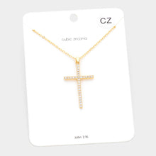 Load image into Gallery viewer, Gold CZ Embellished Cross Pendant Necklace
