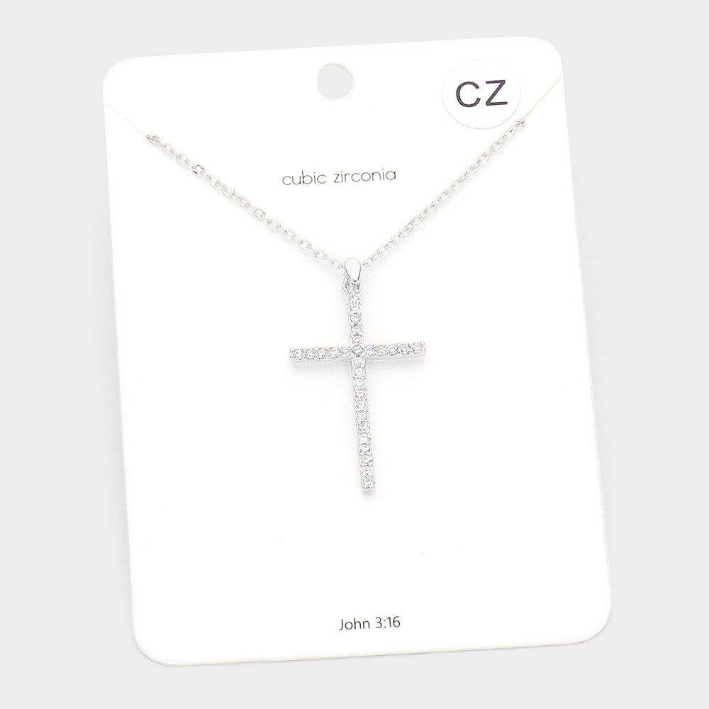 CZ Embellished Cross Pendant Necklace