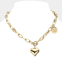 Load image into Gallery viewer, Gold Metal Heart Pendant Live Your Dream Message Charm Chain Toggle Necklace
