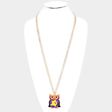 Load image into Gallery viewer, Yellow Enamel Owl Pendant Long Necklace
