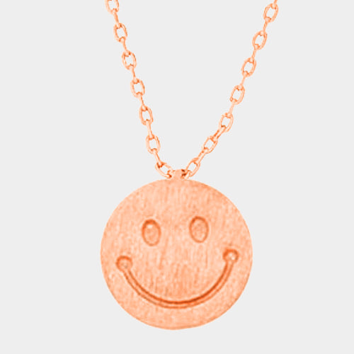 Rose Gold Textured matte metal smile face pendant necklace
