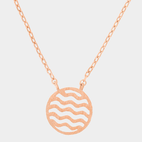 Rose Gold Textured matte metal wave circle pendant necklace