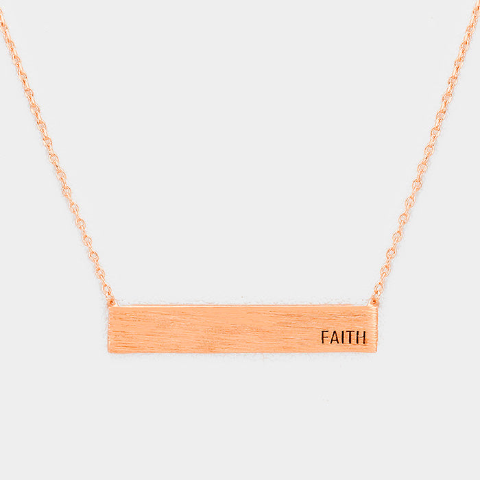 Rose Gold Faith _ Brass Metal Rectangular Pendant Necklace