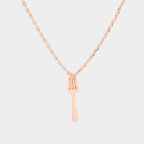 Rose Gold Brass Fork Pendant Necklace