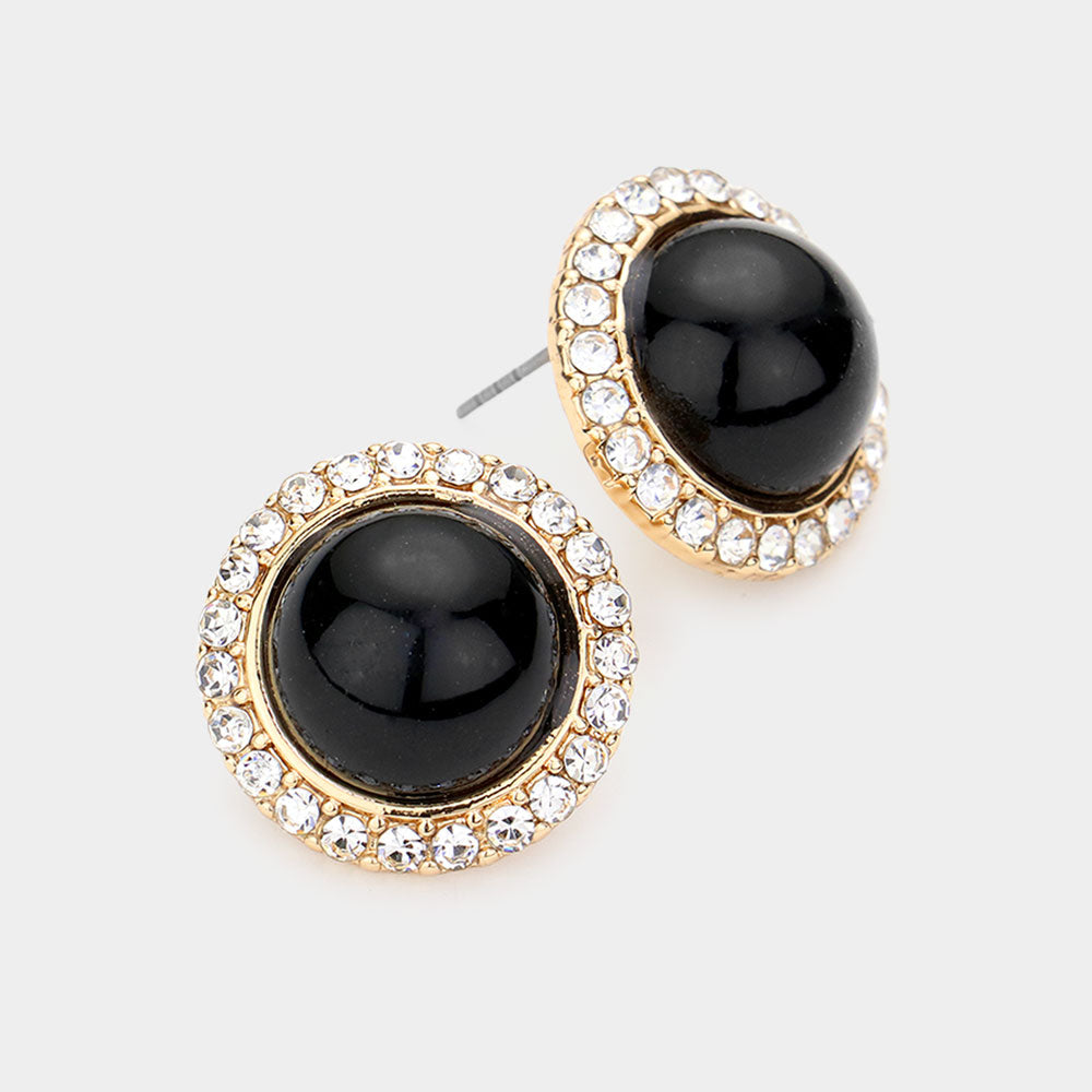 Rhinestone Trimmed Round Pearl Stud Earrings