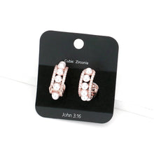 Load image into Gallery viewer, Rose Gold CZ Stone Pave Pearl Huggie Earrings
