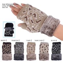 Load image into Gallery viewer, Leopard Pattern Knit Fur Fingerless Gloves 12 PCS
