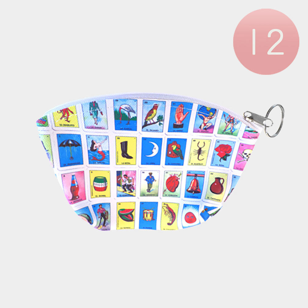 Multi Card Print Coin Purse Keychains 12 PCS