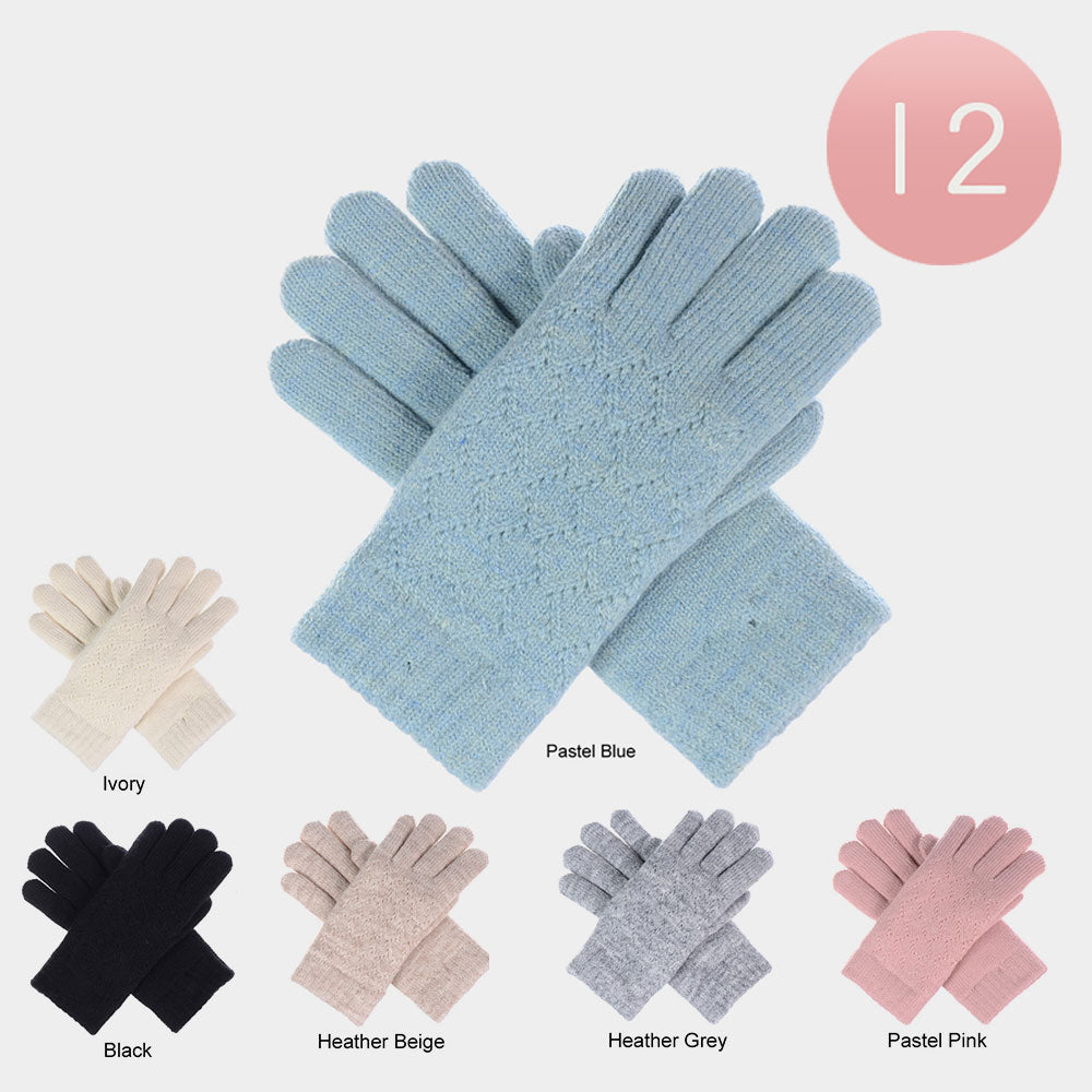 Ladies Lattice Pattern Soft Faux Fur Lining Winter Gloves 12 Pairs