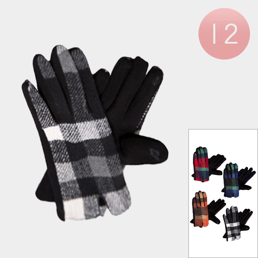 Multi Plaid Smart Gloves 12 Pairs