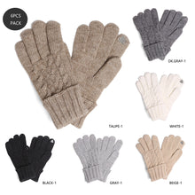 Load image into Gallery viewer, Solid Cable Knit Touch Smart Gloves 6 Pairs
