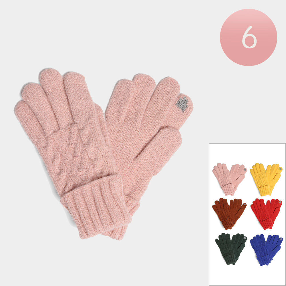 Solid Cable Knit Touch Smart Gloves 6 Pairs