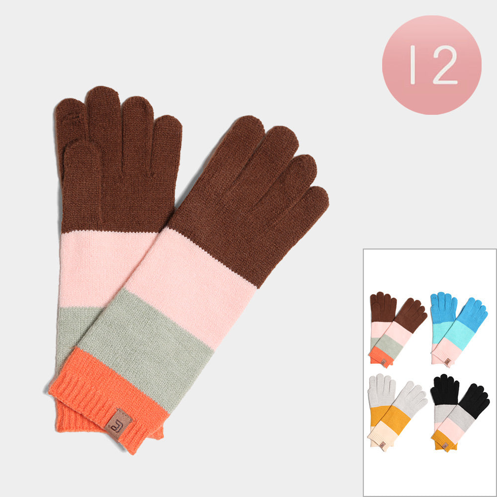 Color Block Knit Touch Smart Gloves 12 Pairs