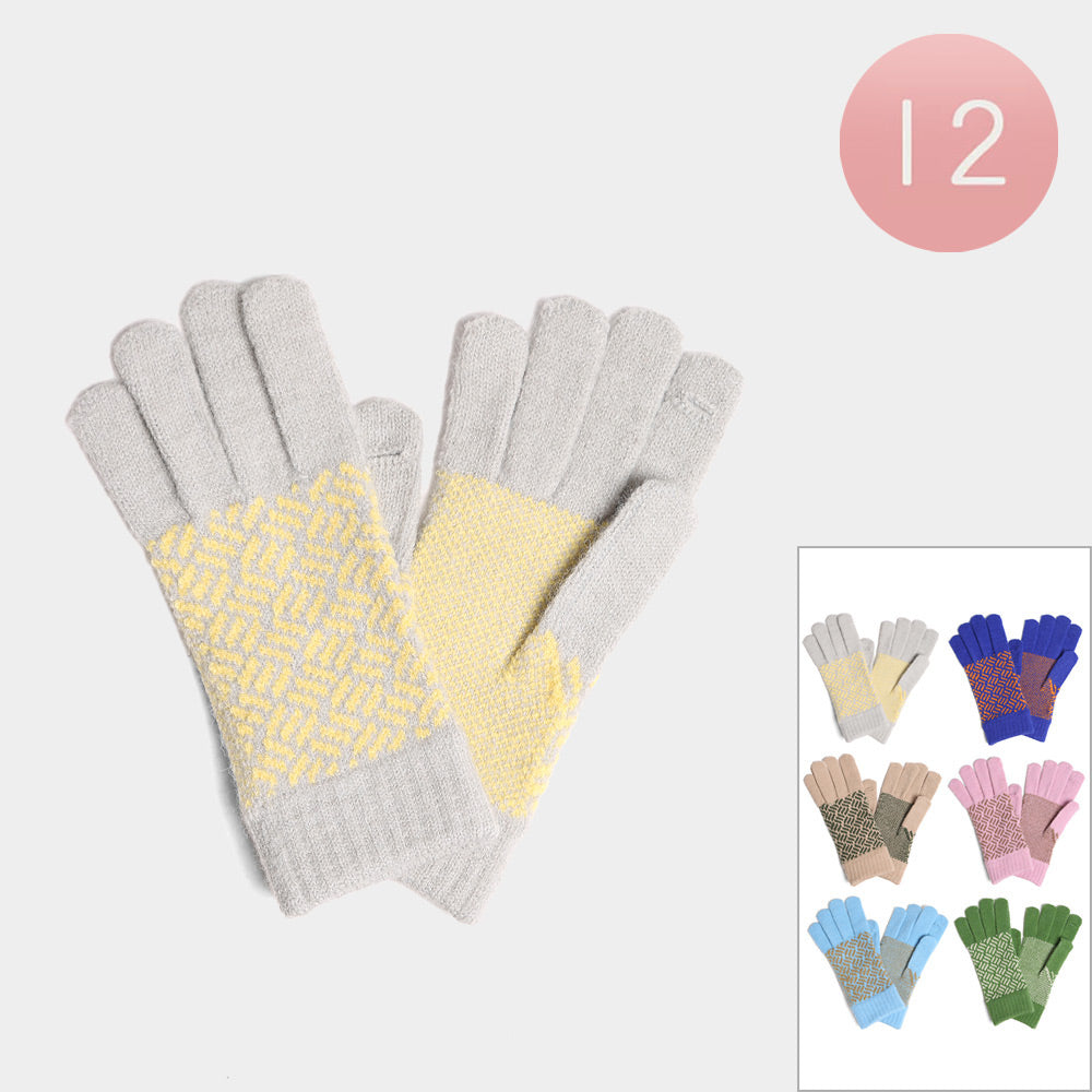 Patterned Knit Touch Smart Gloves 12 Pairs