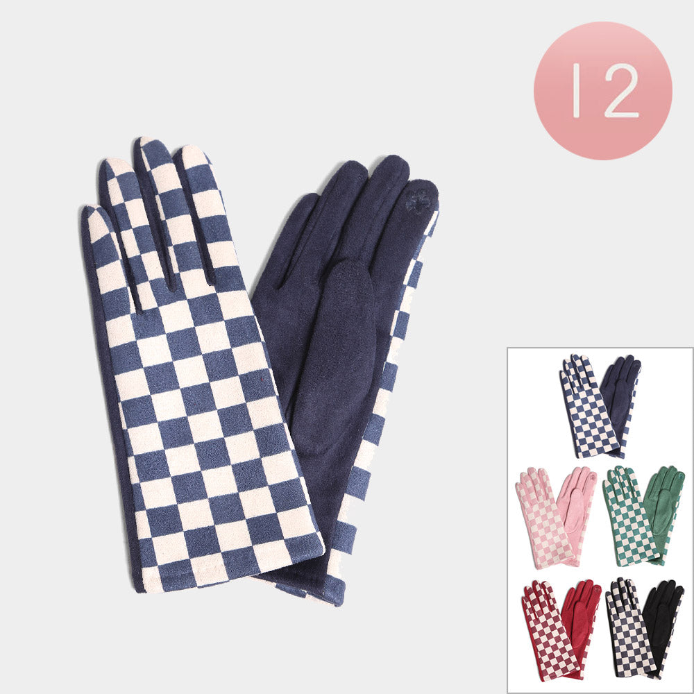 Checkerboard Touch Smart Gloves 12 Pairs