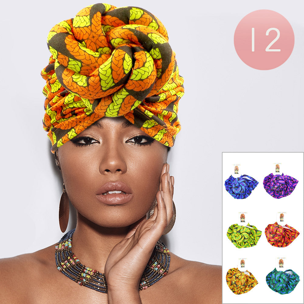 Abstract Patterned Turban Hats 12 Pack