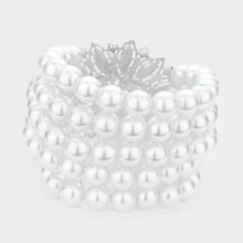 Load image into Gallery viewer, White Flower Rhinestone Pave Pearl Stretch Bracelet
