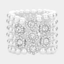 Load image into Gallery viewer, White Stone Embellished Multi Layered Pearl Stretch Bracelet
