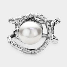 Load image into Gallery viewer, White Pearl Accented Abstract Metal Hinged Bracelet
