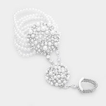 Load image into Gallery viewer, White Pearl Crystal Rhinestone Stretch Hand Chain Bracelet
